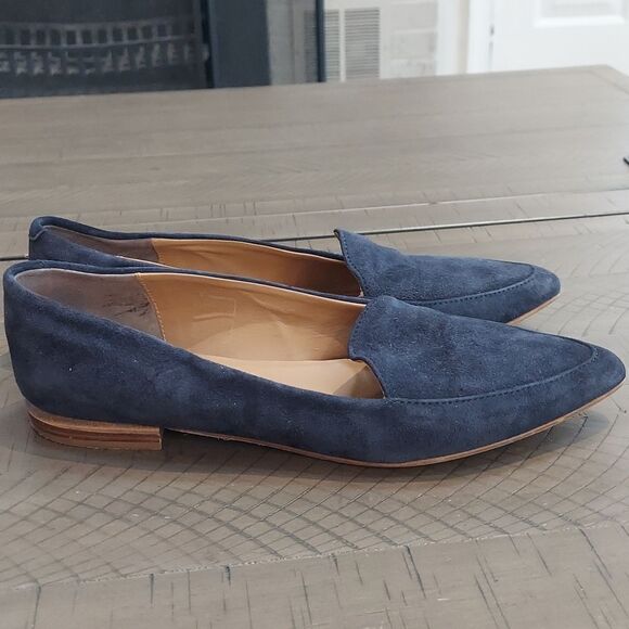 Everlane Navy Blue Suede Modern Point Loafers Sz 8.5 - Picture 1 of 9